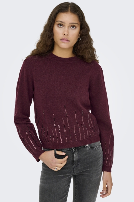 Jacqueline de Yong bordeaux dames trui | Model vooraanzicht