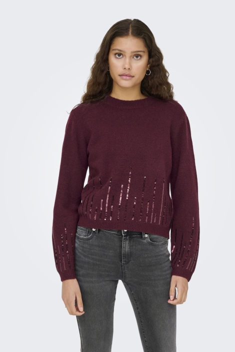 Jacqueline de Yong bordeaux dames trui | Model vooraanzicht