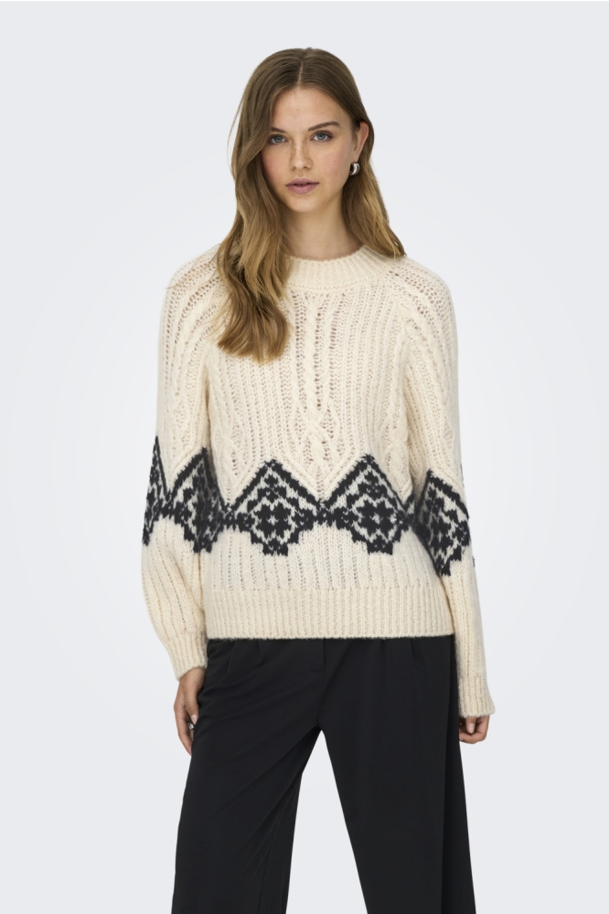 Jacqueline de Yong ecru dames trui | Model vooraanzicht