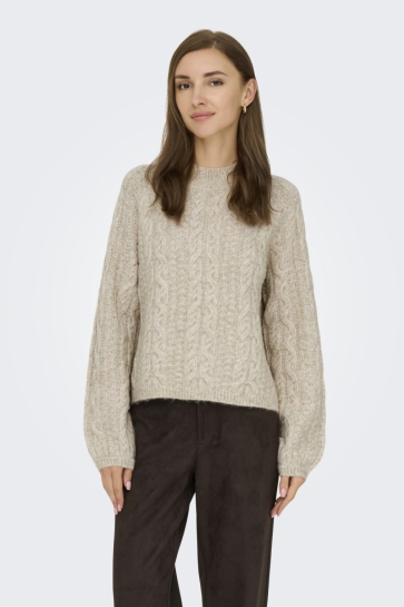 Jacqueline de Yong Trui JDYSILJA L/S HN CABLE PULLOVER KNT 15321106 OATMEAL/MELANGE
