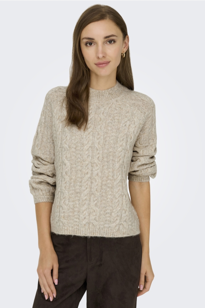 Jacqueline de Yong beige dames trui | Model vooraanzicht