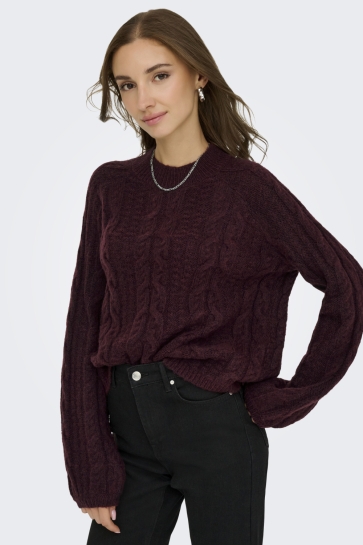Jacqueline de Yong JDYSILJA L/S HN CABLE PULLOVER KNT 15321106 MAROON BANNER/MELANGE