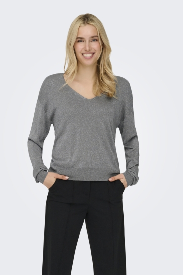Jacqueline de Yong jdybodilla plain lurex l/s pullover Grijs