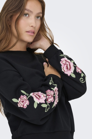 Only ONLBROOKLYN L/S EMBROIDERY BOX SWT 15355805 BLACK/PARI FLOWER