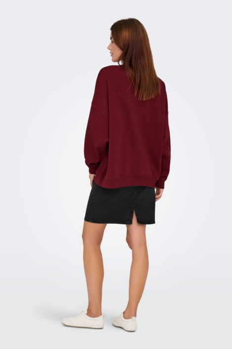 Only bordeaux dames sweater | Model achteraanzicht