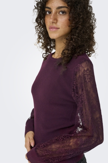 Only Trui ONLPERRY LIFE LS MIX O-NECK KNT 15353189 WINETASTING/DTM LACE