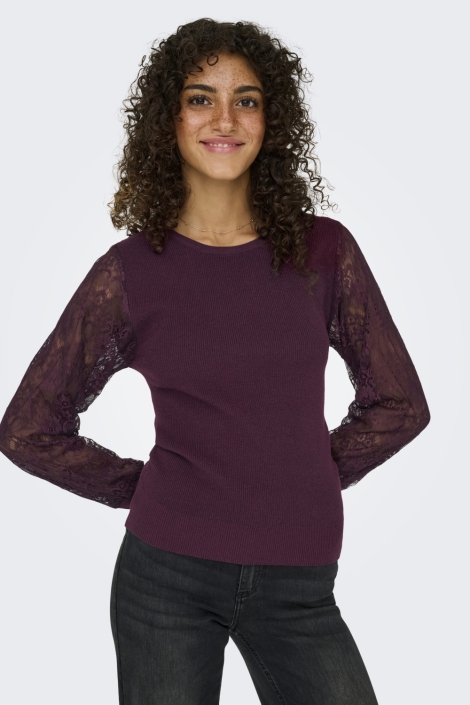 Only bordeaux dames trui | Model vooraanzicht