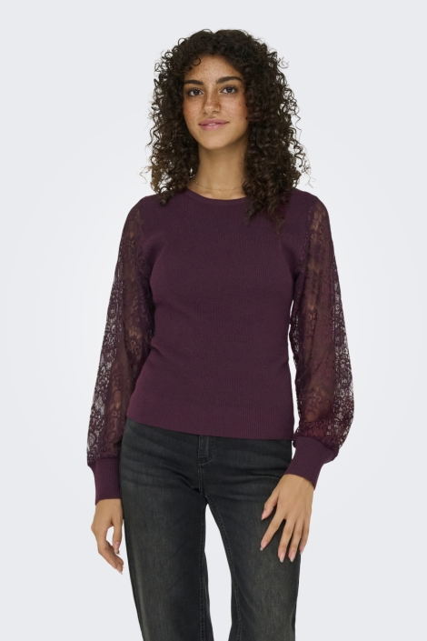 Only bordeaux dames trui | Model vooraanzicht