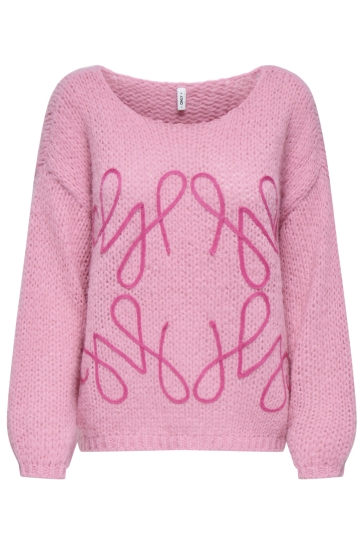 Only ONLALYSSA LIFE LS EMB O-NECK KNT 15353247 SEA PINCK/KNOCKOUT P