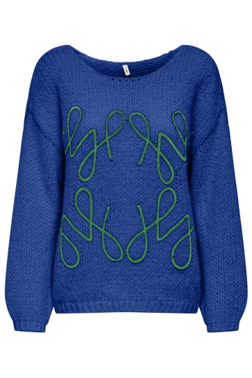 Only Trui ONLALYSSA LIFE LS EMB O-NECK KNT 15353247 SURF THE WEB/MEDIUM GRE