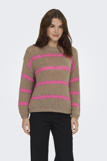 Only ONLALYSSA LIFE LS O-NECK KNT 15353248 COCOA CREMEL/KNOCKOUT