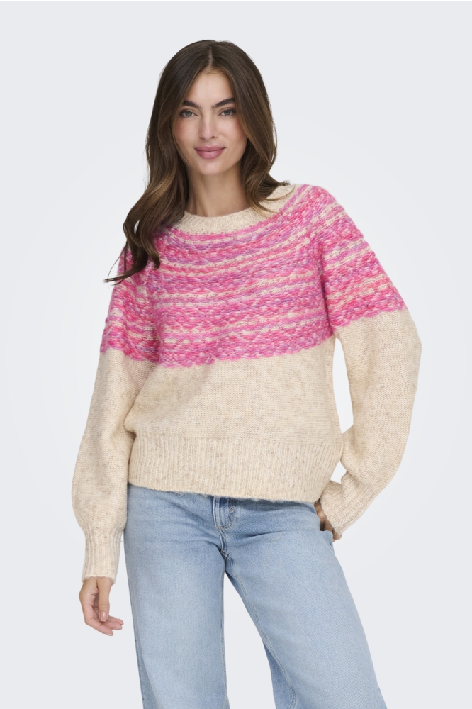 Only beige dames trui | Model vooraanzicht