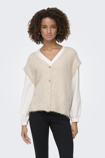 Only ONLAZU SL BUTTON V-NECK WAISTCOAT K 15357220 SANDSHELL/MELANGE