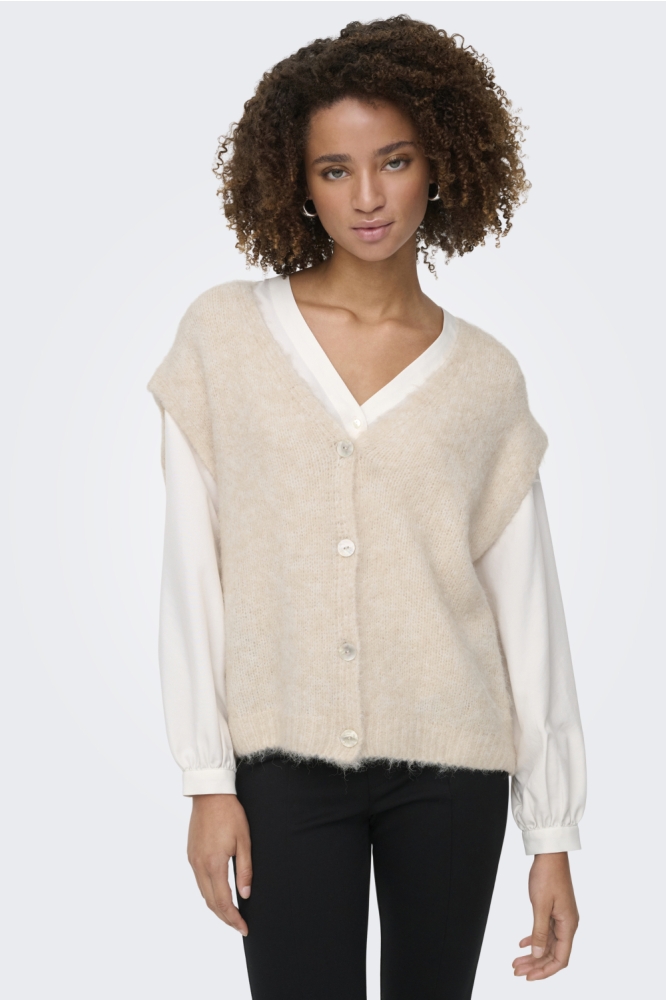 Only beige dames gilet | Model vooraanzicht