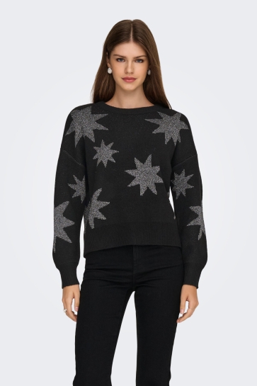 Only ONLROSIE LS O-NECK GLITTER KNT 15328250 BLACK/SILVER GLITTER