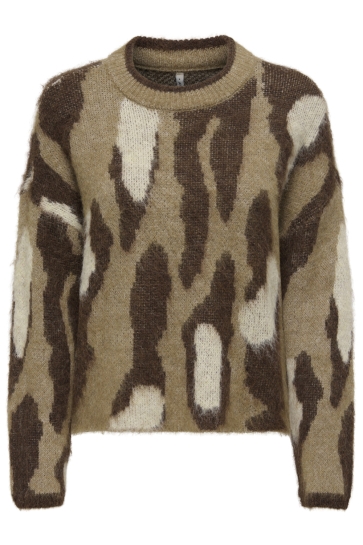 Only Trui ONLEDELIE LIFE LS JQ O-NECK KNT 15353092 COCOA CREAME/CHESTNUT/BISCOFFI/MELANGE