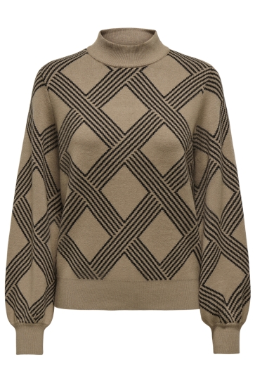 Only Trui ONLANNY LS JQ O-NECK KNT 15327635 COCOA CREME/BLACK WEAVE