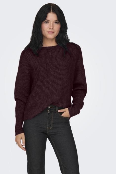 Only bordeaux dames trui | Model vooraanzicht