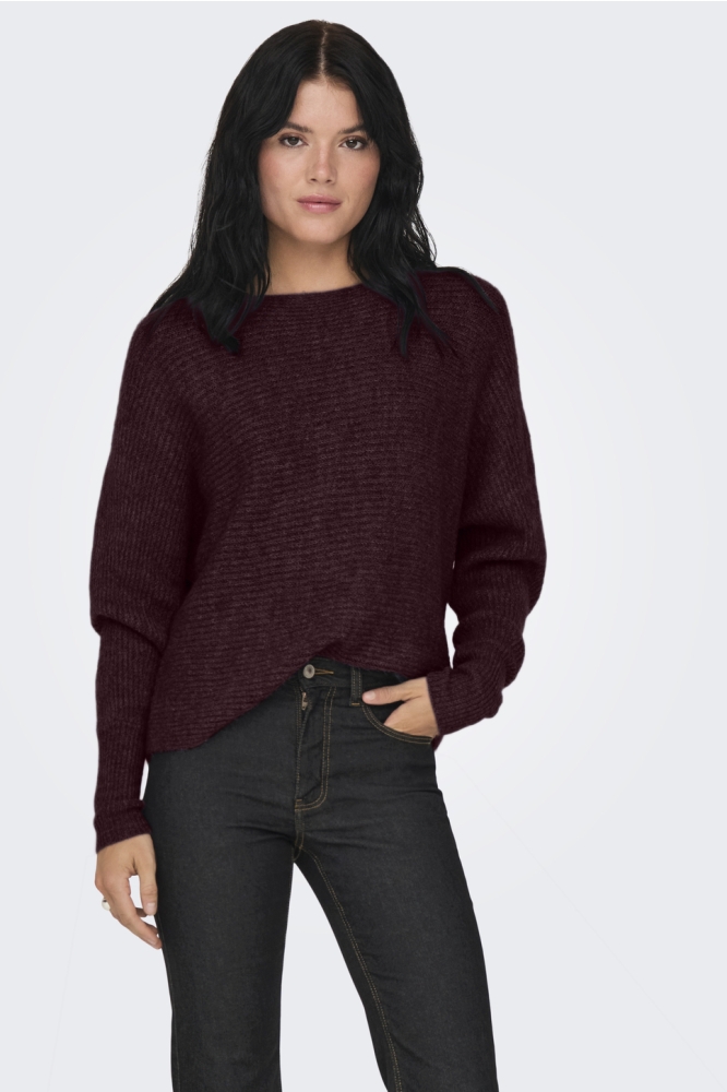 Only bordeaux dames trui | Model vooraanzicht