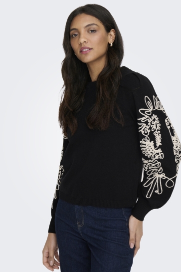 Only ONLMAGNOLIA LS DETAIL PULLOVER KNT 15367757 BLACK/ECRU LACE