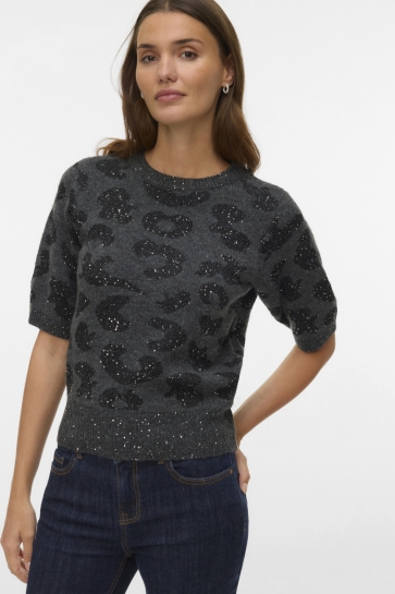 Vero Moda Trui VMZUZU 2/4 O-NECK PULLOVER 10339441 Dark Grey Melan/W. BLACK