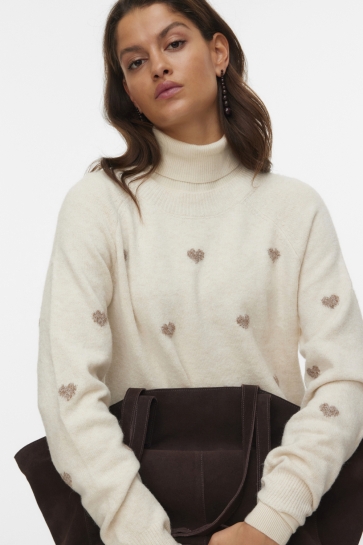 Vero Moda Trui VMDOFFY INTARSIA LS O-NCK PULLOV GA 10330790 BIRCH/W EMPERADOR HEARTS