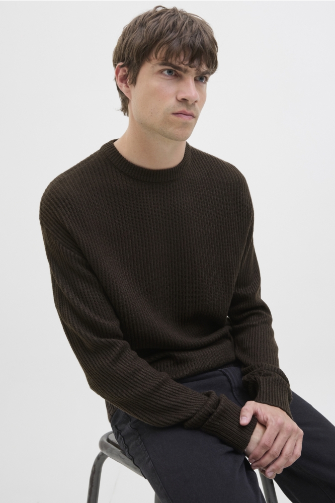 JJ Rebel bruine heren trui | Model vooraanzicht