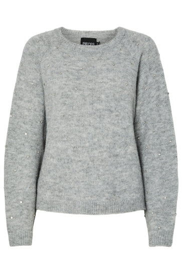 Pieces Trui PCPAM LS O-NECK OVERSIZE PEARL KNIT 17160797 MEDIUM GREY/MEL/PERAL