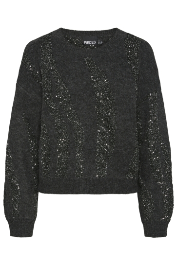 Pieces PCRADA LS O-NECK SEQUIN KNIT BC 17153432 DARK GREY MELANGE/DTM SEQUIN