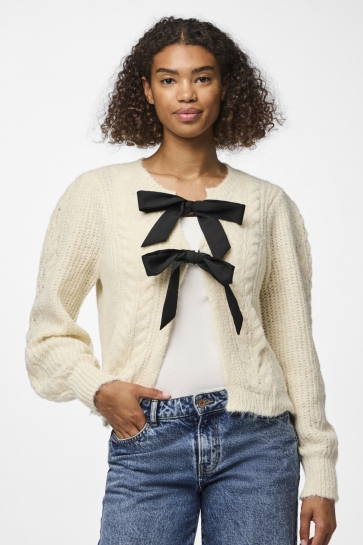 Pieces PCROW LS O-NECK BOW KNIT BC 17155265 BIRCH/BLACK WOVE
