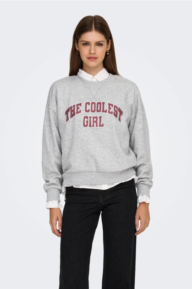 Only grijze dames sweater | Model vooraanzicht