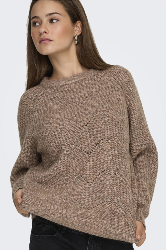 Only bruine dames trui | Model vooraanzicht