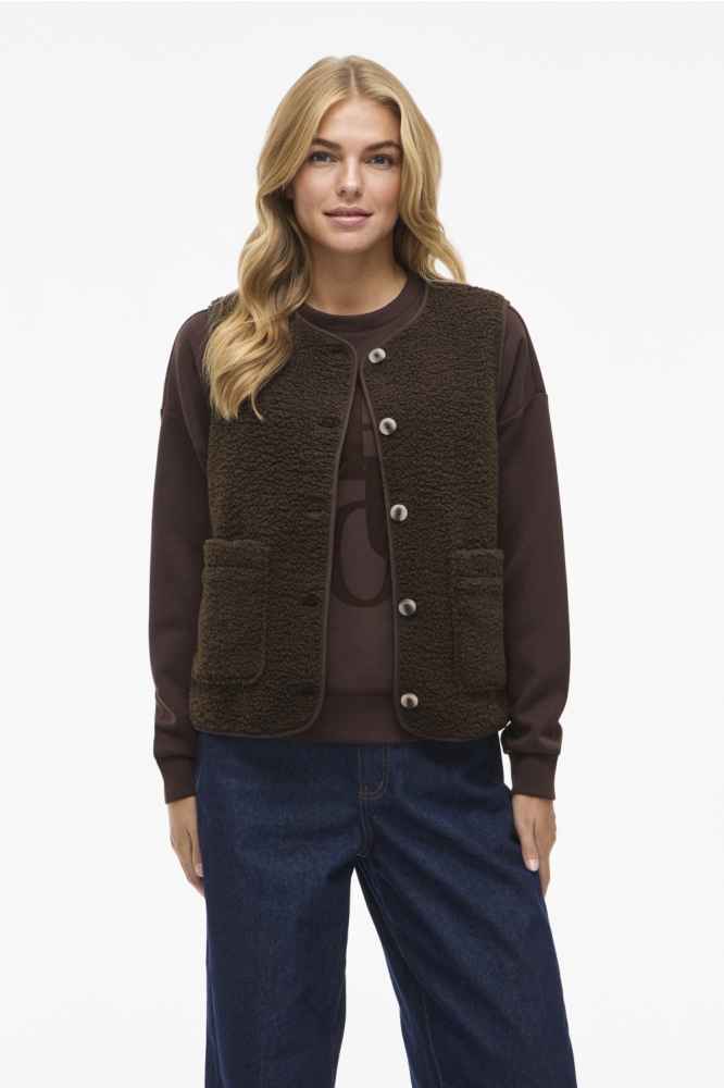 Vila bruine dames gilet | Model vooraanzicht