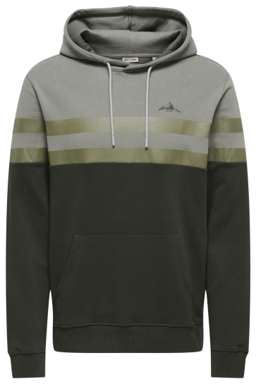 Only & Sons Trui ONSTHOR REG SWEAT HOOD CS 22036844 CASTOR GRAY/OLIVE NIGHT