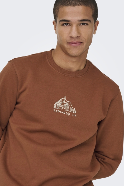 Only & Sons cognac heren sweater | Close up