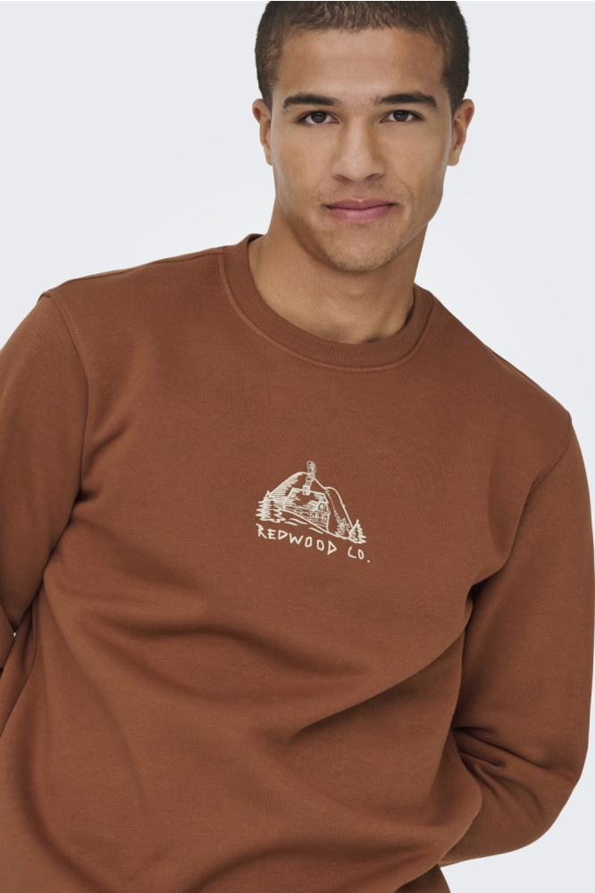 Only & Sons cognac heren sweater | Close up