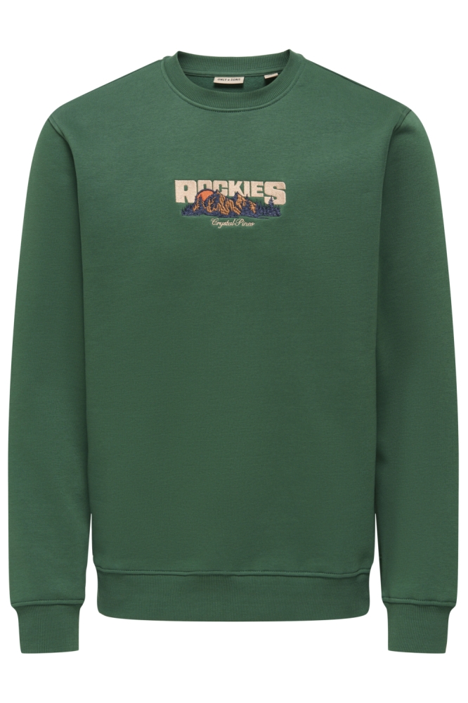 Only & Sons groene heren sweater | Vooraanzicht