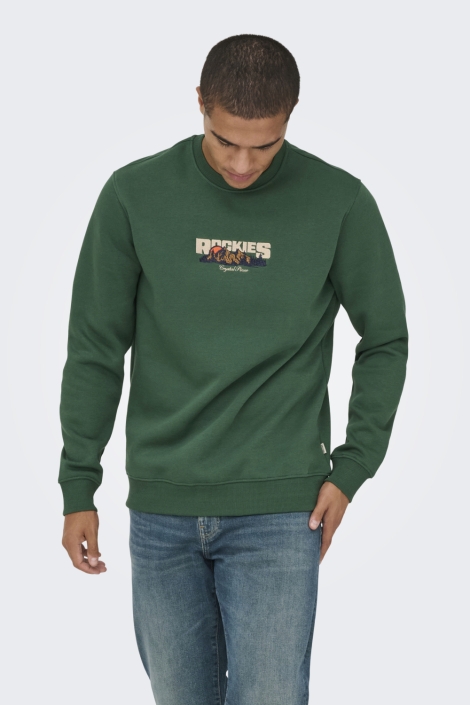 Only & Sons groene heren sweater | Model vooraanzicht