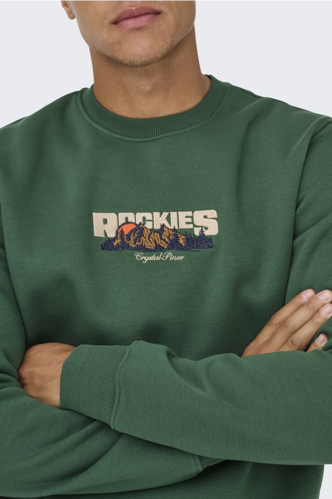 Only & Sons groene heren sweater | Close up