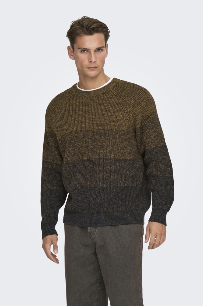 Only & Sons bruine heren trui | Model vooraanzicht