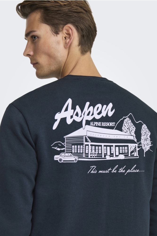 Only & Sons blauwe heren sweater | Close up