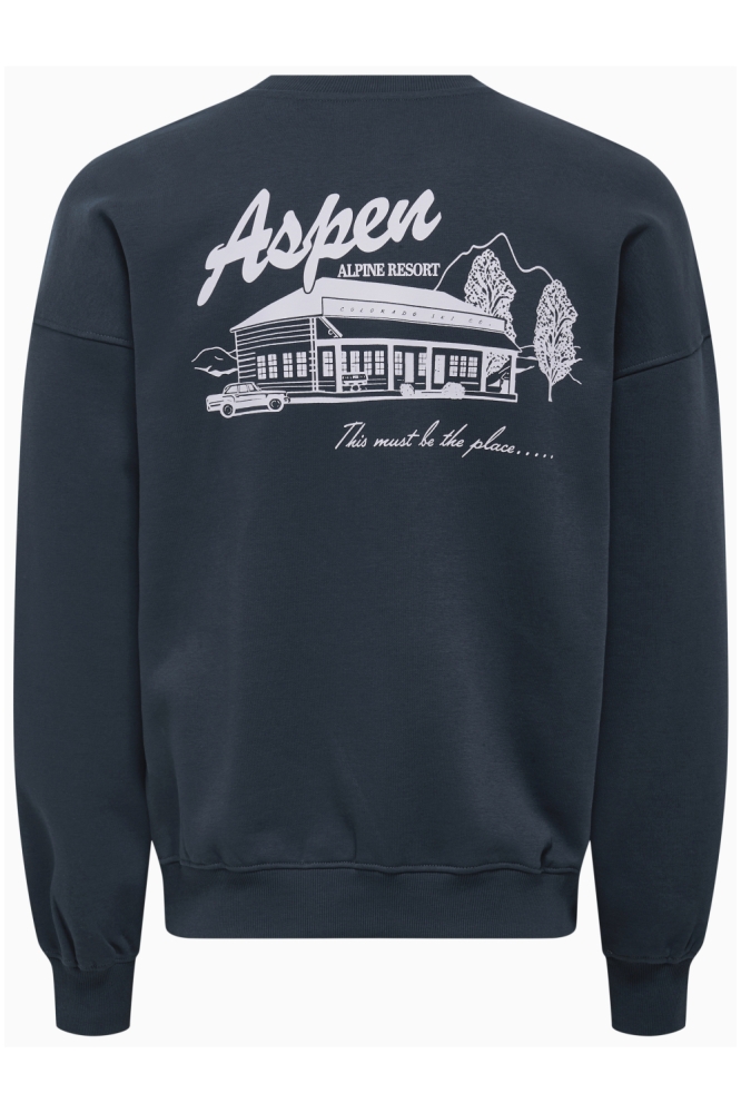 Only & Sons blauwe heren sweater | Achteraanzicht