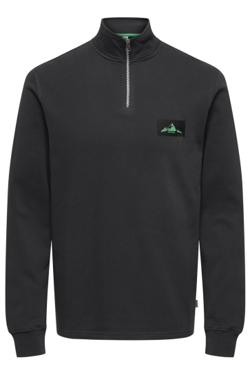 Only & Sons ONSTHOR REG SWEAT HALF ZIP CS 22036847 JET BLACK/ BLARNEY
