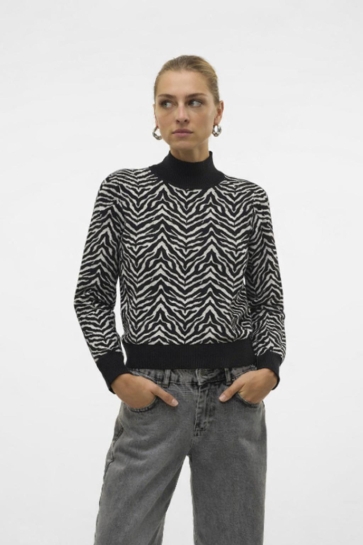 Vero Moda VMARIA ART LS HIGH-NECK PULLOVER GA 10314509 BLACK/W BIRCH 