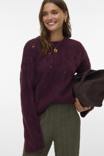 Vero Moda Trui VMNEWLINA LS O-NECK PULLOVER 10335024 WINETASTING/W. MELANGE