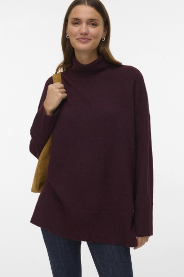 Vero Moda Trui VMAQUARIUS LS ROLLNECK LONG PULLOVE 10331903 WINETASTING/W.MELANGE