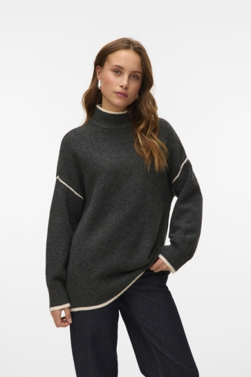 Vero Moda Trui VMFAN LS HIGHNECK PULLOVER 10334997 DARK GREY MELNGE/BIRCH