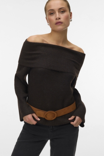 Vero Moda Trui VMARIES LS OFFSHOULDER PULLOVER BF 10331910 CHOCOLATE TORTE