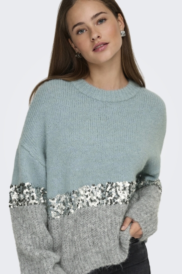 Only Trui ONLMAINE LIFE LS SEQUIN BLOCK O-NEC 15358399 Arona/Sliver Seq