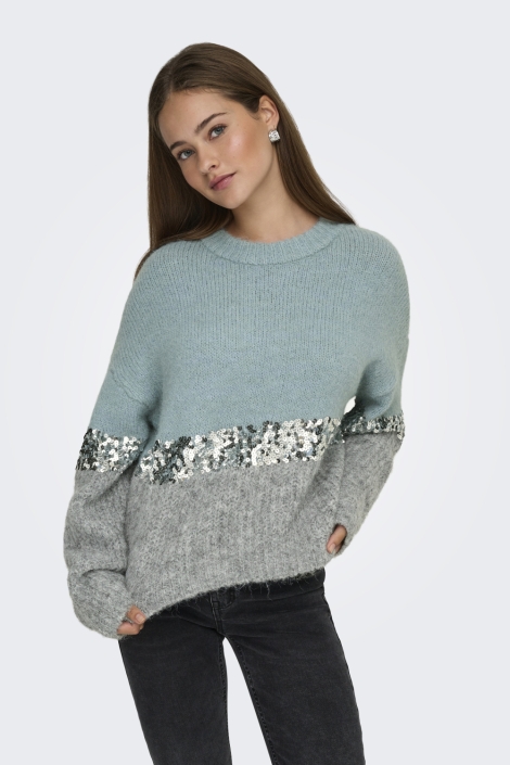 Only blauwe dames trui | Model vooraanzicht